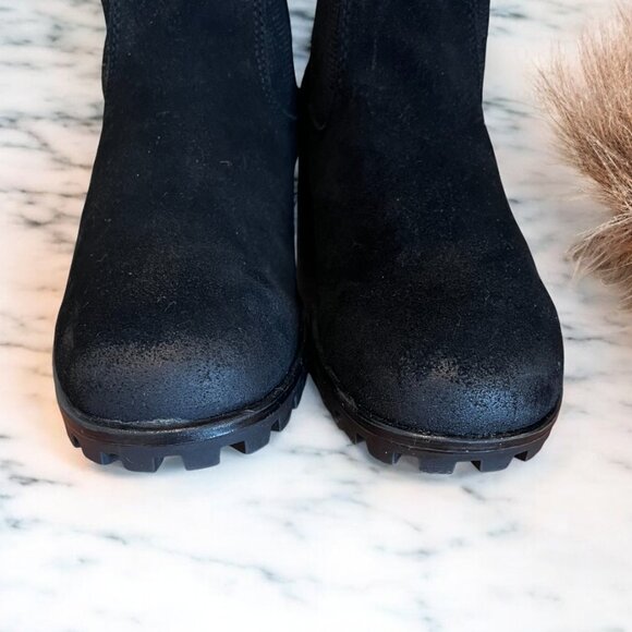 BareTraps Fairlee Black Ankle Zip Suede Leather Boots Size 7.5M Faux Fur Lined - Picture 3 of 13